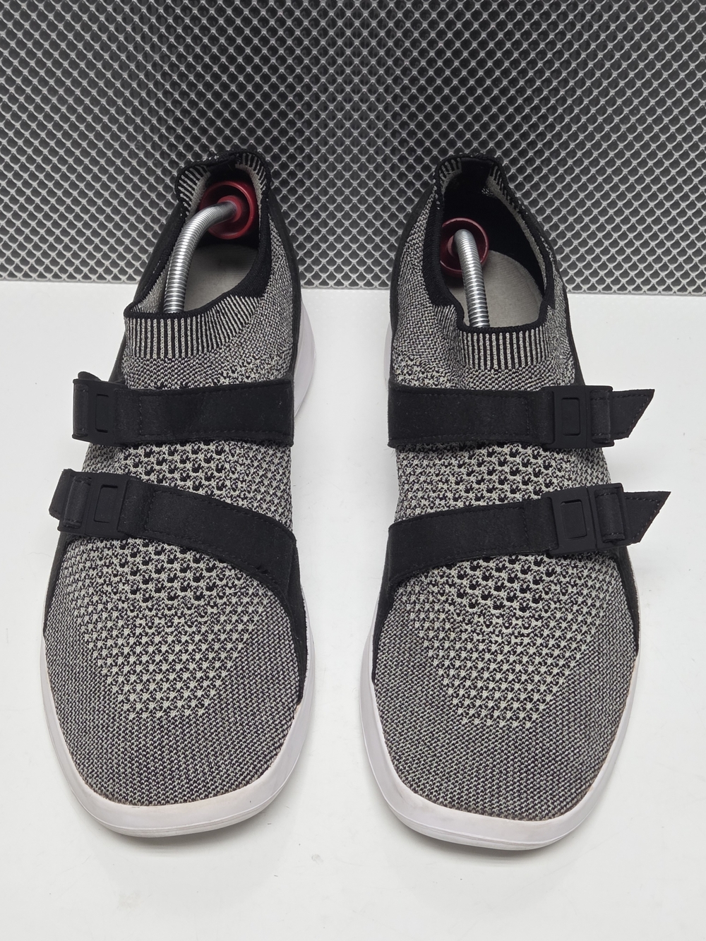 Nike Men's Gray Knit Slip-On Athletic Sneakers with Black Straps